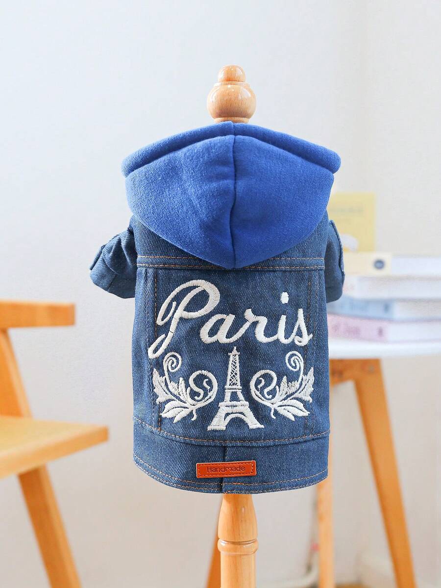 Áo khoác cho thú cưng (1 chiếc), chống bẩn, kiểu áo hoodie cho chó nhỏ - Áo khoác Paris - Màu xanh lam - Xem 1