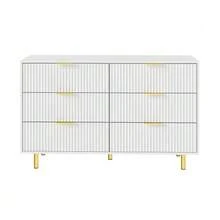 Chest Of Drawers With 6 Drawers, Sideboard With Modern Design, Storage Cabinet, White And Gold - H72/W120/D40 Cm - White - View 10