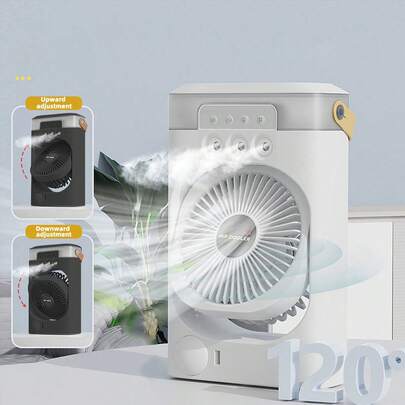 便携式迷你空调水冷风扇，按键控制定时桌面小型冷风扇，带LED灯和加湿器，USB供电，适用于办公室、卧室、厨房