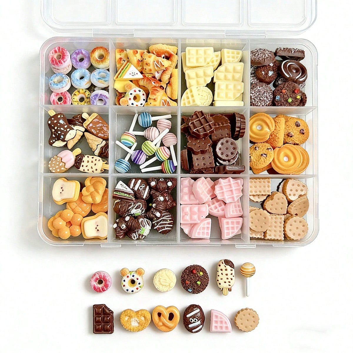 1 Box Random Mixed ABS Cartoon Simulated Toast, Chocolate, Cookie, Ice Cream, Donut, Candy 3D Nail Art Decorations, Mini Food Nail Art Decor, Cute Snack Style Nail Art, Resin Dessert Nail Art Decor, Donut, Waffle, Biscuit, Ice Cream, Chocolate, Lollipop, Baked Goods Nail Art Decor, Cute Y2K Style Food Nail Art Accessories, Cute Mini Food Nail Art Rhinestones, Cute Snack Nail Art Decor DIY Set