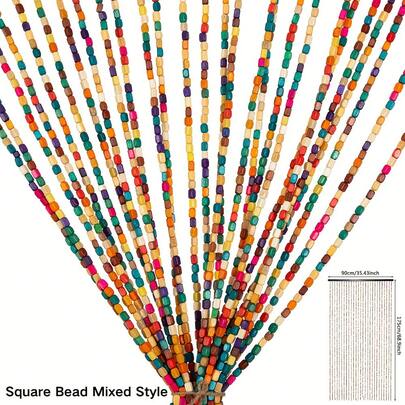 90X190Cm Colored Bamboo Wooden Beads Door Curtain Blinds| Boho Style, Plain Weave, Suitable For Various Room Types, Wipe Clean Maintenance