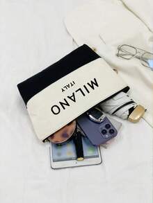 This Women's Beach Themed Handbag Set Features The Artistic "Milano Italy" Logo And Includes A Large Capacity Handbag And Two Makeup Bags. - Multicolor - View 10