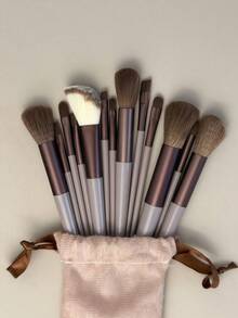 18pcs Makeup Brush Set, Including 5pcs Black Triangle Powder Puffs (Suitable For Loose Powder), Made Of Crystal Velvet Short Hair, Soft And Sticky; Also Includes 13pcs Makeup Brushes Set, Soft And Fluffy, Professional Makeup Foundation Brush, Powder Brush, Eyeshadow Blending Brush And Other Beauty Tools.,Giveaways - Multicolor - View 13