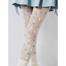 1 Pair Women's Cute Blue & White Star Print Tights, Y2K Dopamine Contrast Color Stockings, Lolita JK Style Leggings, Suitable For Parties, Lolita Gatherings, Street Snaps, Everyday Cute Outfits - 彩色 - 查看 3