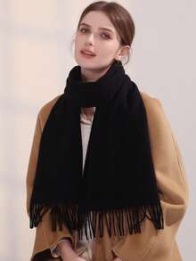 1pc Women's Black Faux Cashmere Long Scarf, Minimalist Versatile Fashion Warm Soft Shawl, Suitable For Gifts, Evening Dresses, Travel, Office Use - Black - View 10