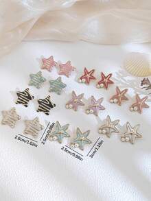 4 Pares de Brincos da Moda Feminina, Brincos de Concha de Estrela de Estilo Praia de Verão com Pérolas Incrustadas, Brincos Dourados, Novos Brincos de Gota em Aço Inoxidável para Senhoras, Presente Elegante, Acessórios de Festival, Acessórios de Férias, Brincos Vermelhos Presente do Dia das Mães Páscoa, Uso Diário, Joias Volumosas para Festa de Casamento - Dourado - Visão 3
