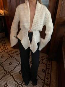 1 chiếc áo khoác cardigan dệt kim màu trơn, có cúc cài, thích hợp cho kỳ nghỉ, hẹn hò, đám cưới, công sở, tiệc sinh nhật, màu trắng mùa thu. - trắng - Xem 5