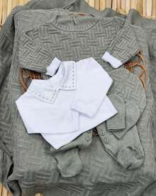 Luxury Knitted Baby Outfit Set With Cardigan - 苔綠色 - 查看 2