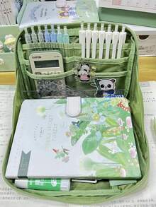 1pc Large Capacity Green Pencil Case, Minimalist Cute Stationery Bag For Pens, Makeup Brushes, Multi-Function Pencil Pouch - A - View 4