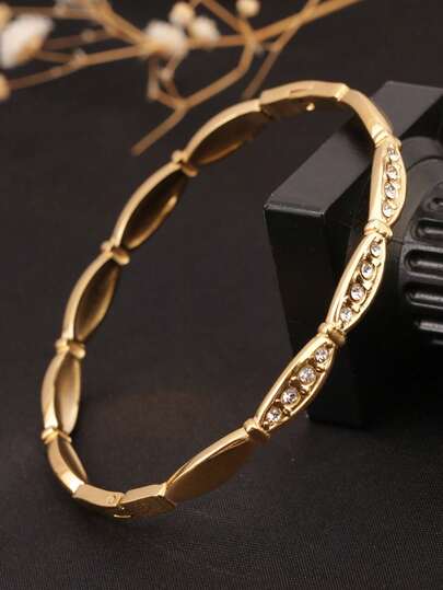 1 pieza Brazalete de acero inoxidable con líneas geométricas y cristales, con un elegante y lujoso estilo versátil, adecuado para el uso diario y fiestas de mujeres, regalo para la novia, material, diseño geométrico clásico, estilo minimalista para uso diario