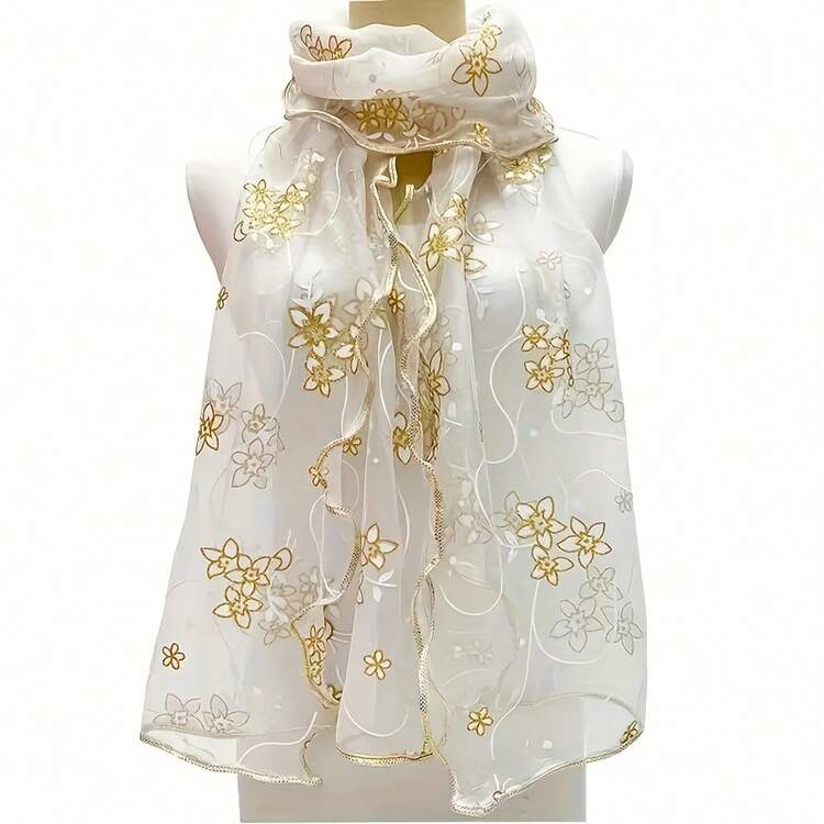 Fashionable Floral Embroidered Scarf - Breathable And Windproof Shawl, Versatile Accessory Travel And Outdoor Activities - 紫色 - 查看 9