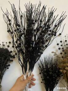 1支/4支/8支人造亮片花枝，带浆果，可爱仿真花家居装饰，适用于节日、婚礼、派对、桌面、卧室装饰、圣诞礼物、藤编DIY装饰配件、圣诞树和植物装饰、室内外圣诞装饰、房间装饰 - 黑色 - 查看 17