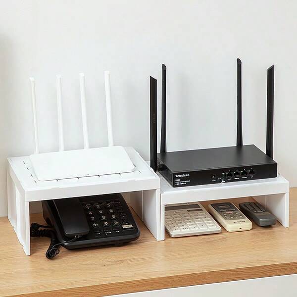 1pc Multi Functional Plastic Storage Rack, Detachable Layered Storage Rack, Desktop Stackable Storage Rack, Phone, Router, Miscellaneous Storage Rack, Hollow Design, Space Saving, Suitable For Living Rooms, Study Rooms, Living Rooms, Offices Desktop Storage & Organizatio