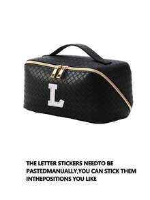 1pc PU Leather Makeup Tool Storage Bag, Letter Pattern, Waterproof Portable, AB Rhinestone, Faux Pearl Letter Zipper Design, Bridal Makeup Organizer, Cosmetic Bag, Toiletry Bag, Storage Pouch, Minimalist Style, Customizable Letter Sticker, Travel Makeup Bag, Women's Bathroom Toiletry Bag (Letter A~Z), Gift For Mom, Beach Bag, Back To School Essential - Multicolor - View 14