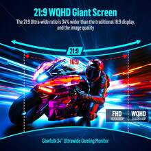 GAWFOLK 34" 4K 165Hz Curved Gaming Monitor | 1500R Immersive Screen, 1ms GTG, FreeSync Premium & HDR400 | Ultra-WQHD 3440x1440, 95% DCI-P3, 400 Cd/M², Anti-Glare | Adjustable Stand (Height/Tilt/Swivel) & VESA Compatible | Dual 2.1 + 2 DisplayPort 1.4 | Low Blue Light & Flicker-Free | Perfect For PC Gaming, Home Office & Cinematic Entertainment | Ultimate Father's Day / Graduation Gift For Gamers & Creators [Monitor, Gaming Monitor, Computer Monitor, PC Monitor, Portable Monitor, TV Alternative] - US A Type Plug(110-127V) - View 3