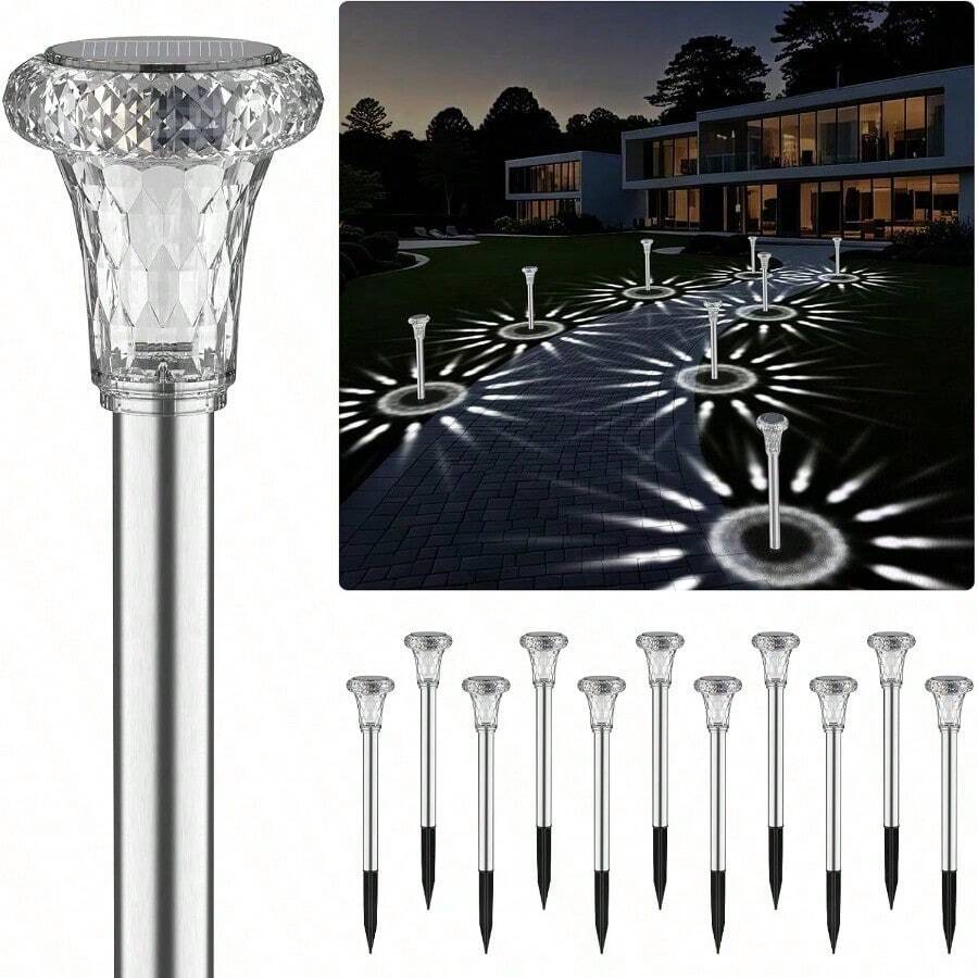 Solar Lights Outdoor Waterproof, Stainless Steel LED Solar Garden Lights For Patio, Lawn, Yard And Landscape, Garden Decor Patio Decor (8/12/16Pack) - 暖白色 - 查看 1