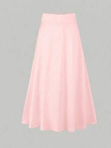 魅力优雅纯色高腰A字裙，浪漫休闲，适合度假、约会、派对等场合。 - 粉色 - 查看 5