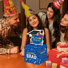 Graduation Decorations Graduation Box Graduation Card Box For Graduation Gift Graduation Party Favors Decor Party Supplies Blue- With 50 Transparent Strips - View 5