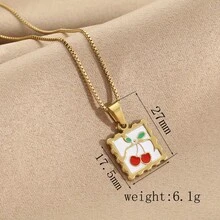 1 pieza Colgante cuadrado de moda con limón y cereza - Multicolor - Ver 7