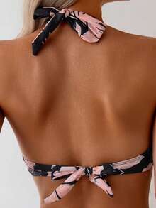 New Arrival European And American Style High Waist Hollow Tropical Plant Print Bikini Set, Sexy Open Back Design Vacation Beach - Multicolor - View 5