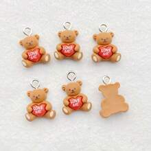 12/24pcs Vibrant Resin Cute Cartoon Heart Shaped Bear Charms - Fashion Pendant For Earring, Bracelet Making - DIY Jewelry Supplies With Festive Holiday Theme - Multicolor - View 2