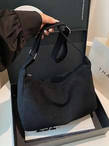 1pc Velvet Handbag, Soft Shoulder Bag, Minimalist Large Capacity Crossbody Tote Bag, Suitable For Daily Commute And Travel, Christmas/Valentine's Day Gift - Black - View 6