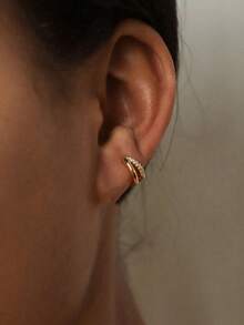 1 Pair 14K Gold Plated Zirconia Layered Hinged Earrings Set, Suitable For Ear Cartilage, Helix, Lobe Piercing, Petite Earring Set For Girls - Gold-1# - View 5