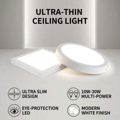 CANMEIJIA 1个LED面板灯，LED吸顶灯，方形/圆形，6500K白光，AC85-265V，10W/15W/20W/30W，方形吸顶灯，圆形吸顶灯