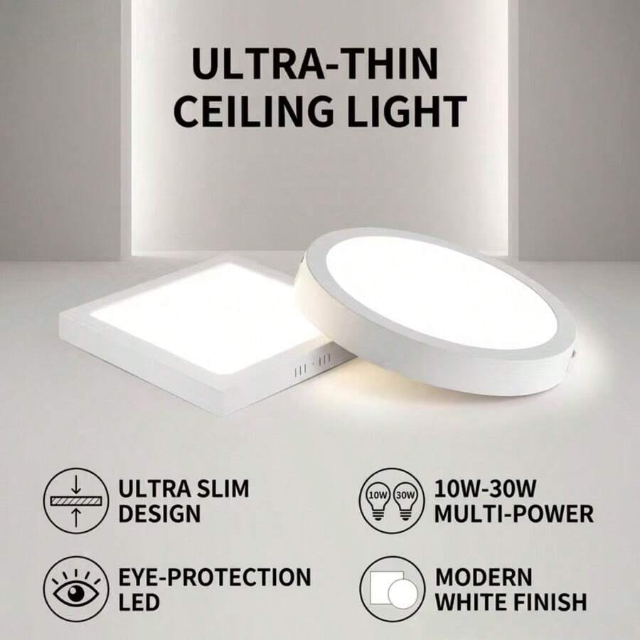 CANMEIJIA 1pc LED Panel Light, LED Ceiling Light, Square/Round, 6500K White Light, AC85-265V, 10W/15W/20W/30W, Square Ceiling Light, Round Ceiling Light