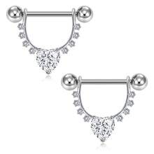 乳环不锈钢心形蝴蝶月亮花锆石耳钉舌环套装可爱乳环穿刺饰品女士粉色 - 銀色和粉紅色 - 查看 7