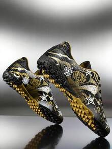 Zapatos de fútbol para competición deportiva de todas las temporadas, zapatos de partido de fútbol de estilo campus, zapatos de entrenamiento de fútbol, con tacos blandos, antideslizantes, transpirables, con patrón de camuflaje asimétrico - Negro - Ver 17