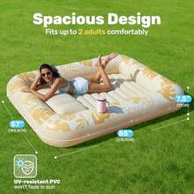 Sloosh Inflatable Tanning Pool Lounger Float for Adults 85" x 57"  Large Suntan Tub Pool Floats Sun Tan Tub Ice Bath Tub Tanning Bed Blow up Pool Raft Lounge Floatie XL-Oatmeal White - Blanco dorado - Ver 2