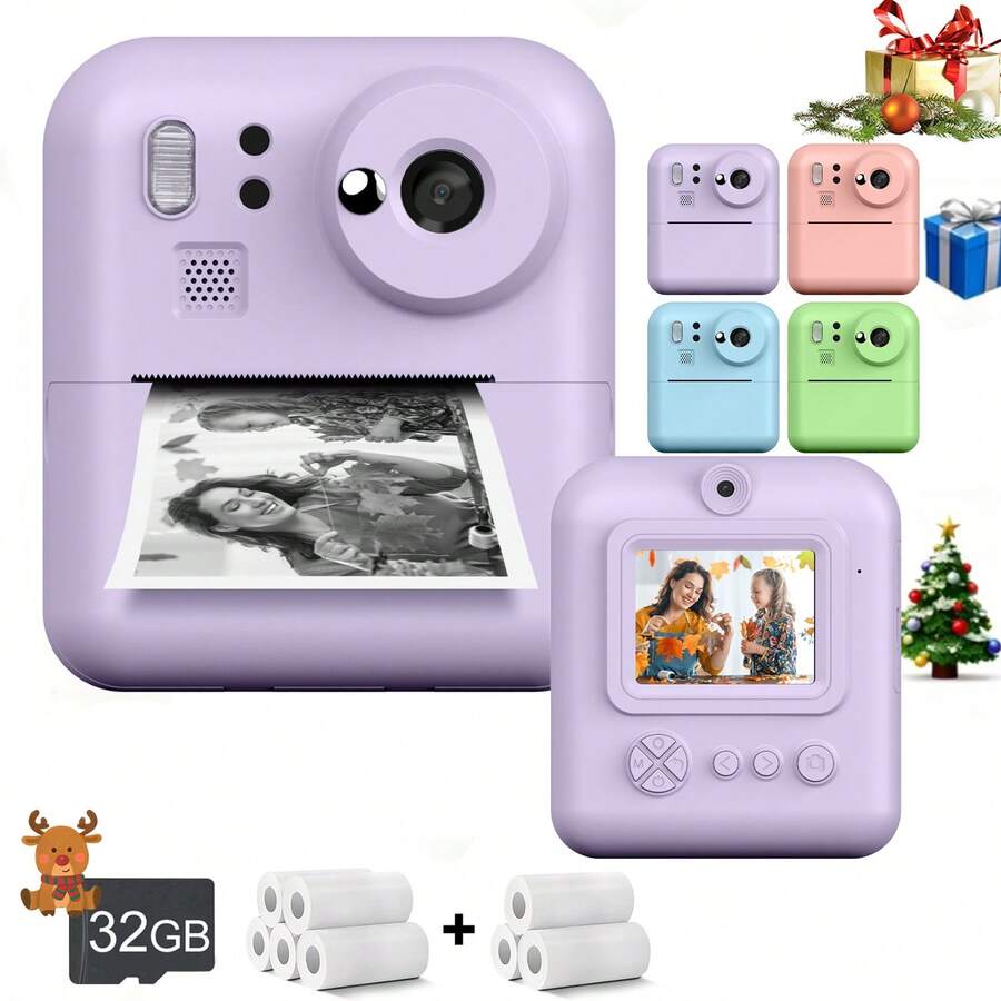 Cámara de impresión instantánea, cámara digital para niños, cámara de impresión instantánea, cámara para niños - Incluye tarjeta de almacenamiento de 32GB y 3 rollos de papel fotográfico. Tiene funciones de foto, video, DIY y juego, también es un gran regalo de juguete para Navidad y Año Nuevo. - Regalo de vuelta a clases