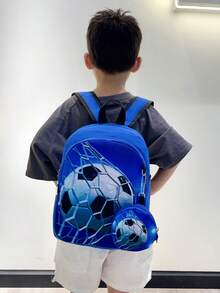 Korean Style Cartoon Football Children Backpack, Cute Boys' Lightweight Daypack, Large Capacity Kindergarten/School Bag - Blue - View 8