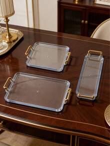 1pc Modern Luxury Dual-Handle Design Tray, Suitable For Wedding, Snacks, Outdoor, Multi-Purpose Tray - Clear - View 6