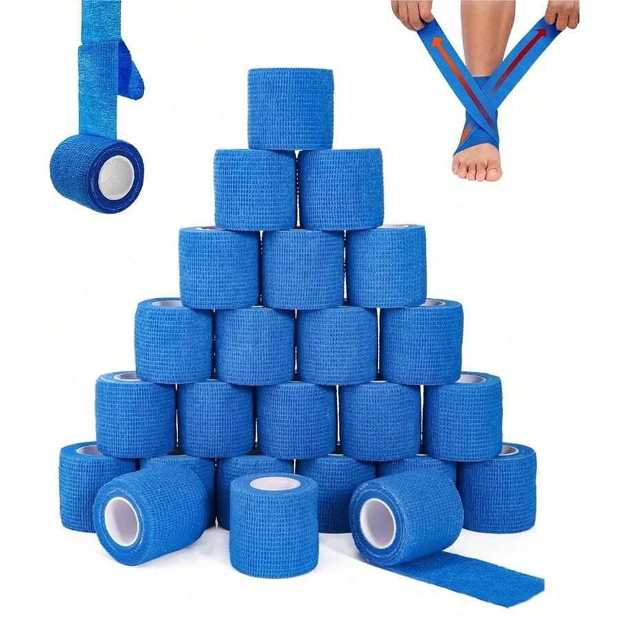 1/4/6/12卷装蓝色弹性自粘绷带，透气柔韧无纺布自粘绷带