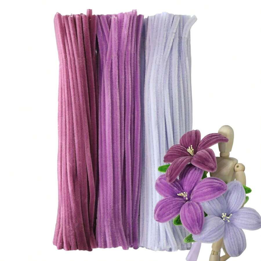 150/300pcs Ombre Light Purple Pipe Cleaners - Fluffy Craft Pipe Cleaners In 3 Shades For Arts & Crafts, Perfect For Flowers, Animals & Decorations (12 X 0.24 Inches) - Multicolor - View 1