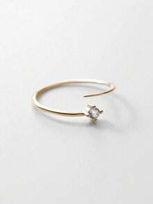 1pc S925 Sterling Silver Minimalist Rhinestone Adjustable Open Ring, Fashionable Elegant Design, Korean Ins Style Petite & Delicate, Suitable For Women's Casual Daily Wear Accessory - Diamond - View 4