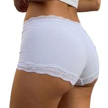 Women Micro Shorts Lace Trim Y2k Low Rise Full Coverage Boxer Lace Briefs Underwear Lounge Shorts Cute Boyshorts Panties Pjs Bottoms Short Pants - 白色 - 查看 8