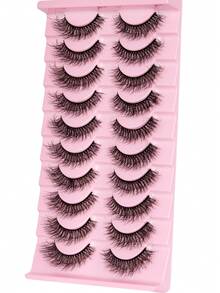 10 Pairs Natural Cat Eye False Eyelashes, Lightweight 3D Faux Mink False Eyelash Set, Soft Striplash - Suitable For Cosplay False Eyelashes, Lashes, Fake Eyelashes - Black - View 7