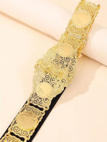 1pc 22K Gold Plated Adjustable Elastic Waist Belt, Suitable For Women's Dresses, Robes, Bridal Wedding Party Accessories