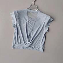 Woman Sports Shirt Short Sleeve Yoga Top Mesh T-Shirts Women Fitness Shirt Sportswear Breathable Workout Top Loose Gym Clothes - 藍色 - 查看 2