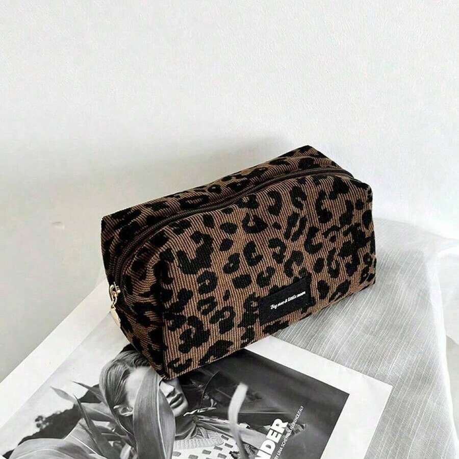 1PC Leopard Makeup Bag - Large Capacity Makeup Storage Bag With Lipstick Compartment, Fashionable Travel Essential - Nhiều màu - Xem 1