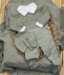 Luxury Knitted Baby Outfit Set With Cardigan - 苔綠色 - 查看 7