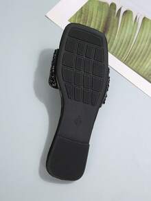 舒适、时尚、宽松、四季皆宜的黑色水钻女士平底拖鞋 - 黑色 - 查看 8