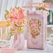 1束手工DIY盆栽绿植花束，包含郁金香、百合、玫瑰、茉莉花，配有花瓶和精美包装盒，适合作为礼物送给老师、同学、朋友、家人，也适合在节日、生日、教师节、妇女节、圣诞节、情人节、感恩节等场合赠送。 - 彩色 - 查看 12