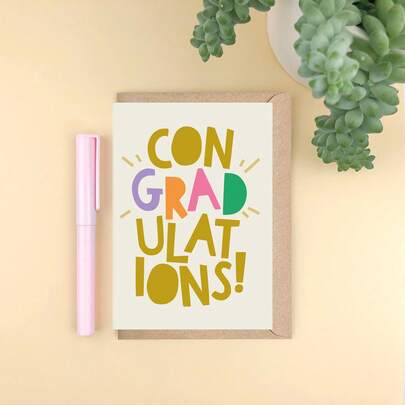 Modern Abstract Congratulations Card, Vibrant Mustard Yellow Congrats Greeting Card, Artistic Multi-Color Celebration Card For All Occasions
