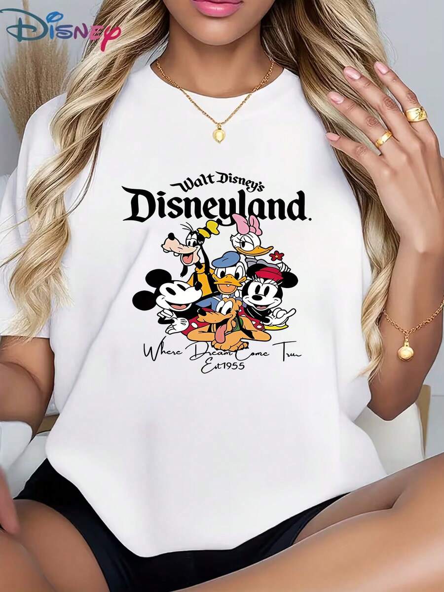 Red Disneyland Theme Crew Neck T-Shirt, Full Mickey Gang Assemble Graphic - Soft And Versatile For Everyday And TravelMade From Soft, Comfortable, And Durable Pure Cotton, This Is An Ideal Choice For Spring And Summer. This Crew Neck T-Shirt Is Suitable For Various Occasions, Including Everyday Wear, Shopping, Parties, Travel, And Gatherings, And Also Makes A Thoughtful Gift. - Black - View 1