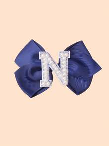 1 Piece Girls Initial Hair Clips A-Z, Preppy Style Navy Blue Grosgrain Ribbon Bows With Pearls, Cute Personalized Hair Barrettes For Little Girls - Navy Blue - View 15
