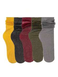 1/5 双装女士金银色金属光泽中筒袜，薄网眼透明闪光袜，适合春夏穿着 - 彩色 - 查看 11